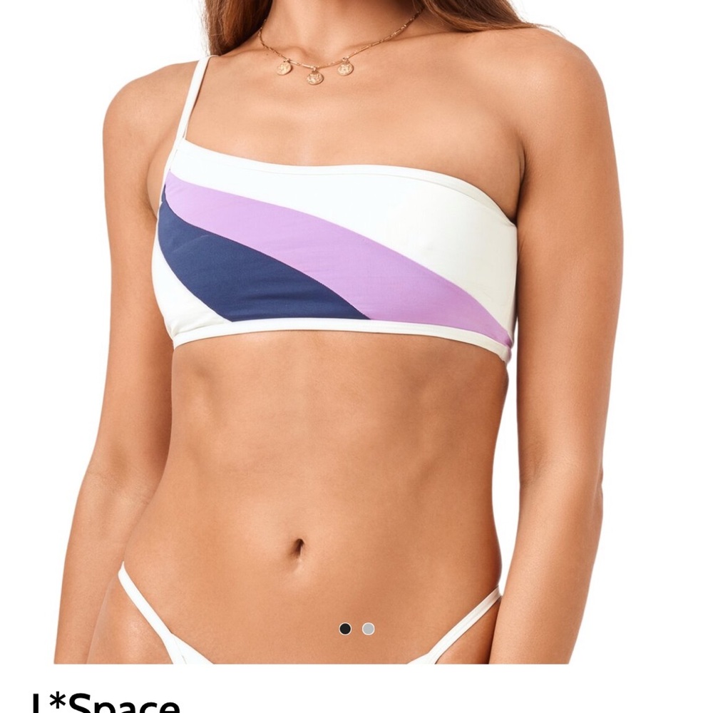 L*Space Asymmetrical Colorblock Bikini Top in White, Purple, and Blue
